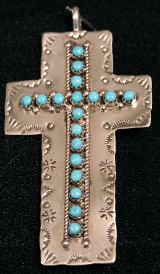 Sterling and Turquoise Cross Handmade Indian Pendant-6