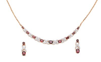 Lady V Garnet and Diamond Necklace and Matching Earrings