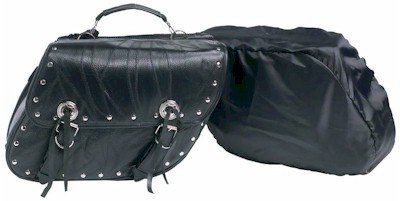 Diamond Plate 2pc Rock Design Genuine Buffalo Leather Motorcycle Saddle Bag Set