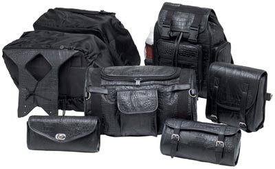 Diamond Plate 7pc Alligator Embossed Genuine Buffalo Leather Motorcycle Luggage