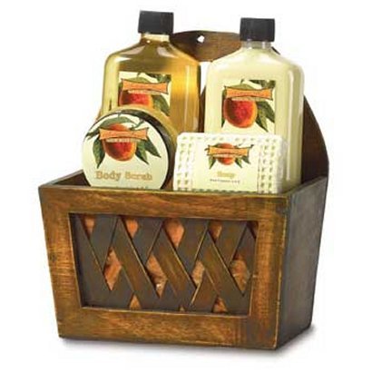Peach Bath Set in Wooden Basket