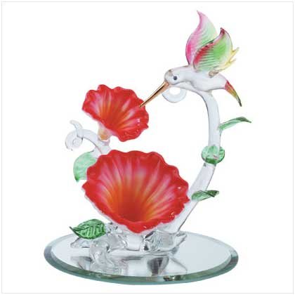 #32166 Spun Glass Hummingbird with Flowers