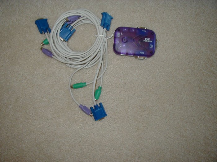 2 Port KVM Switch Box PS/2 VGA Mouse & Two 4 ft Cables