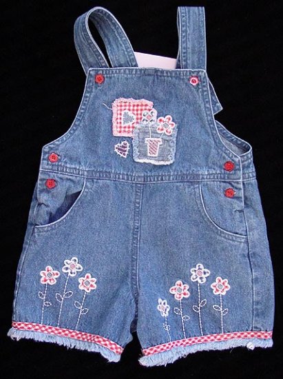Green Dog Tiki Beach Denim Patchwork Overalls 12M 12 M New