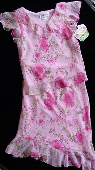 2 PC My Michelle Sheer Pink Top and Ruffled Skirt 14 New