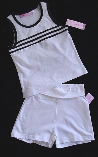 2 PC White and Black Top Shorts S New