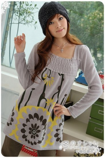 Blue Casual Winter Dress Free Size (Gray)