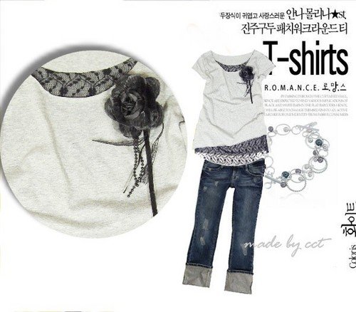 Mock-layered top (black lace with dark grey, not white)