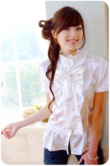 White satin frilly top