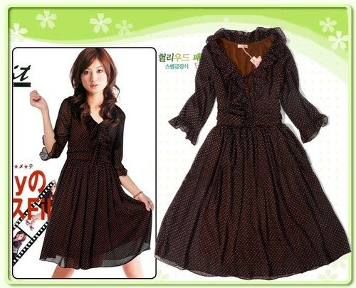 D26-Brown tiny-polka print dress