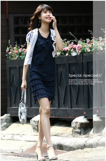Tiered low-waist shift dress - dark blue