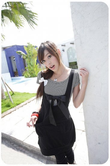 D25-Black dress with striped top