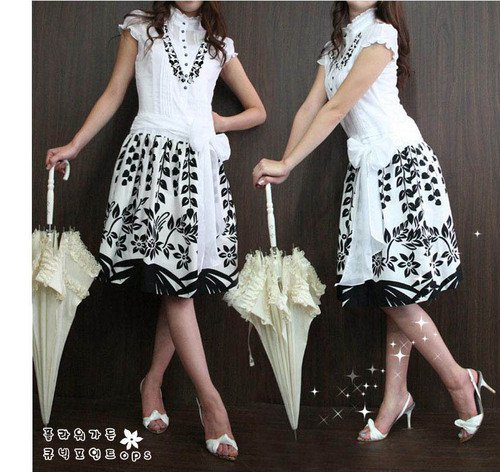 Victorian B&W print dress