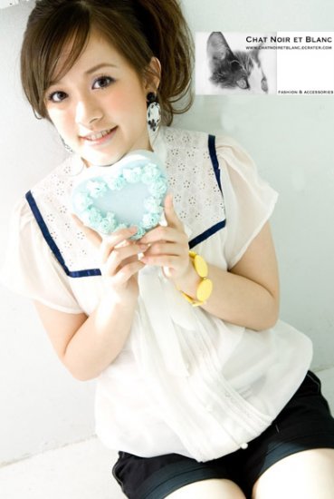 T50-White blouse w/ blue trim