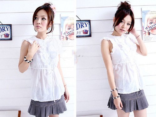 Sleeveless ruffled top - White
