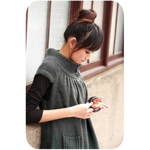 T11-Knitted Cap-sleeved top - Grey