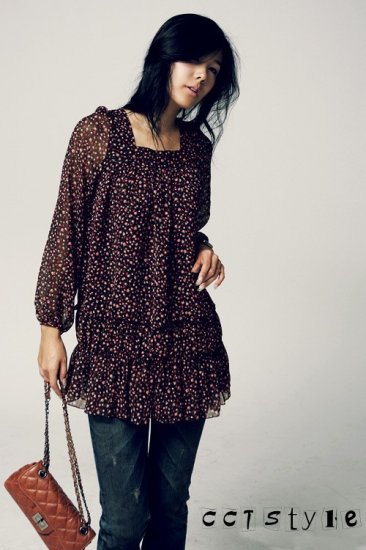 T5-Flowy Chiffon Blouse - Brown