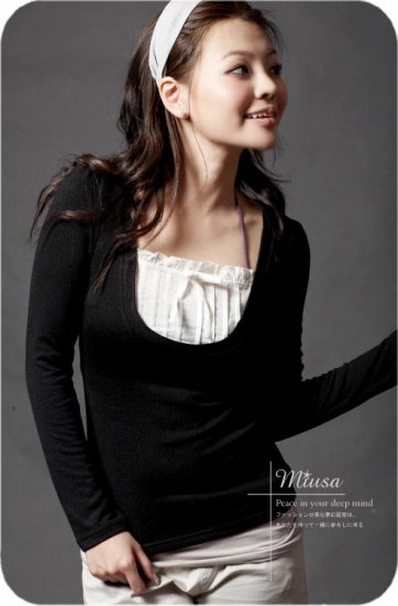 T3-Long sleeve mock layered pullover - Black