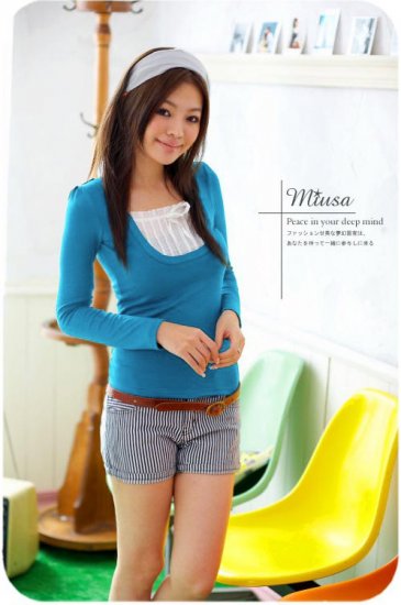 T2-Long sleeve mock layered pullover - Blue