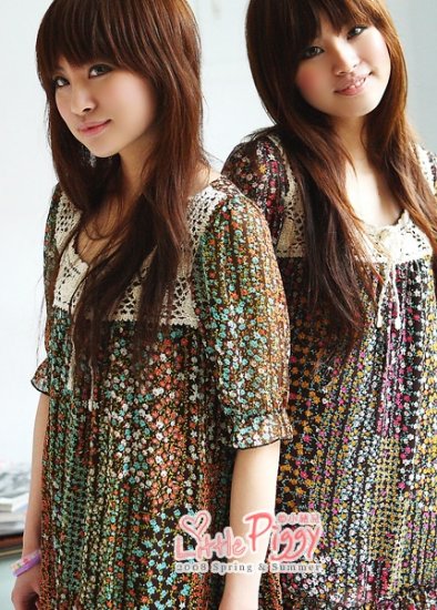 D2-Spring Field Floral Chiffon Dress - Green