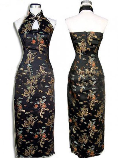 Black Chinese Backless Evening Gown/Qipao