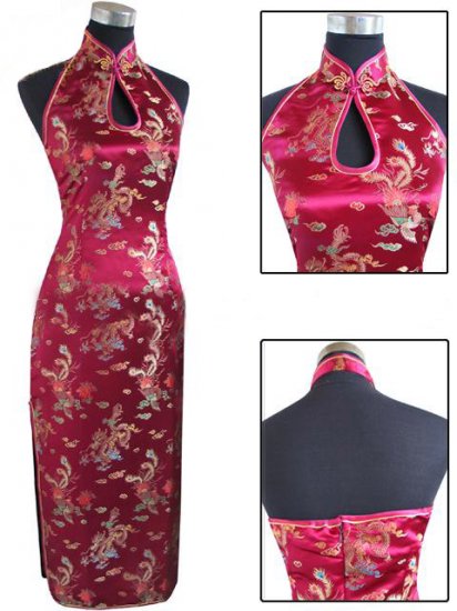 Burgundy Chinese Backless Evening Gown/Qipao