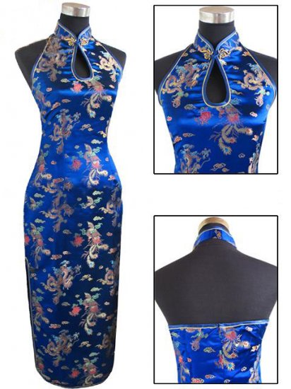 Navy Blue Chinese Backless Evening Gown/Qipao