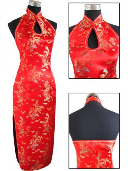 Red Chinese Backless Evening Gown/Qipao