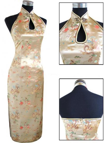 Golden Chinese Backless Evening Gown/Qipao