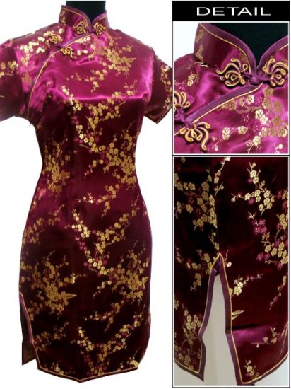 Burgundy Cute Clubs Mini Chinese Dress / Qipao