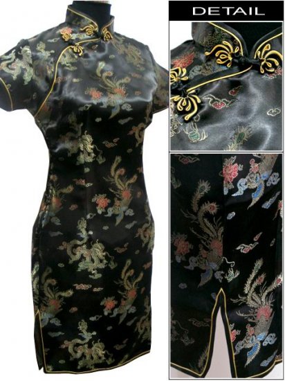 Black Gragon and Phoenix Mini Chinese Dress / Qipao
