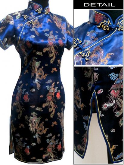 Blue Gragon and Phoenix Mini Chinese Dress / Qipao