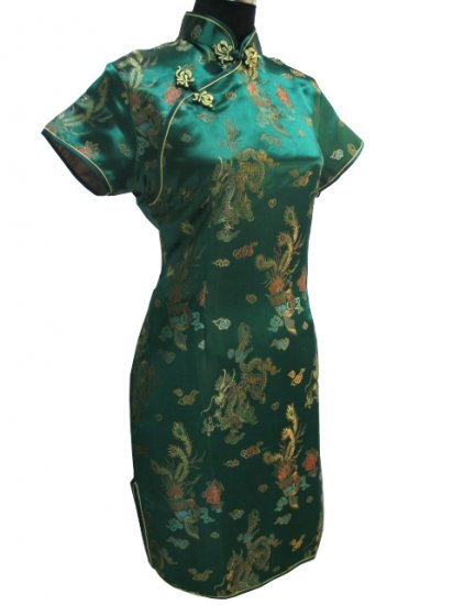 Green Gragon and Phoenix Mini Chinese Dress / Qipao