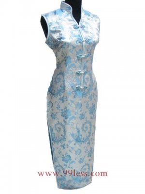 White/Baby Blue Chinese Long Dress/Chinese Gown/Oriental Style Dress