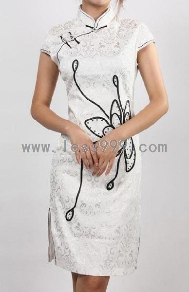 White Fashion New Disk Flowers Chinese Mini Dress/Chinese Gown/Oriental Style Dress