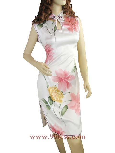Chinese Silk Mini Dress White 9QIP-0315 /Chinese Gown/Oriental Style Dresses