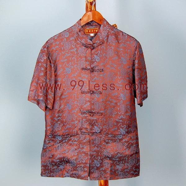 Men's Chinese Traditional Silk Shirt Coffee