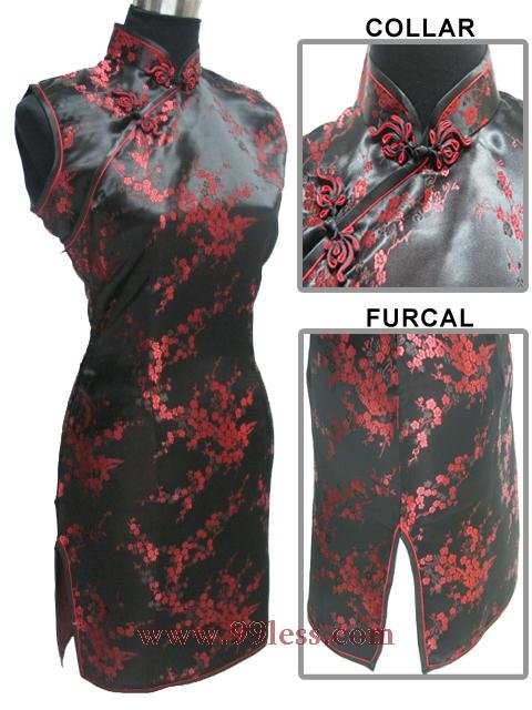 Cute Mini Chinese Baby Doll Dress Black With Red Clubs 9QIP-0177