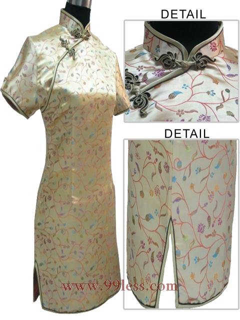 Satin Floral Print Chinese Mini Dress/Chinese Gown/Oriental Style Dress/Cheongsam