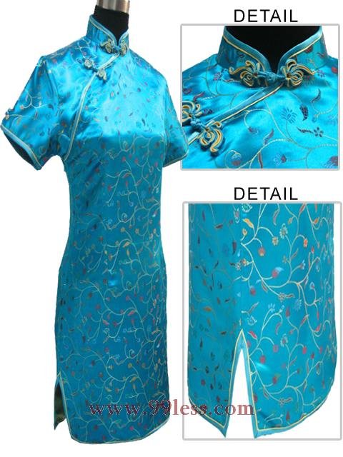 Satin Floral Print Chinese Mini Dress/Chinese Gown/Oriental Style Dress/Cheongsam
