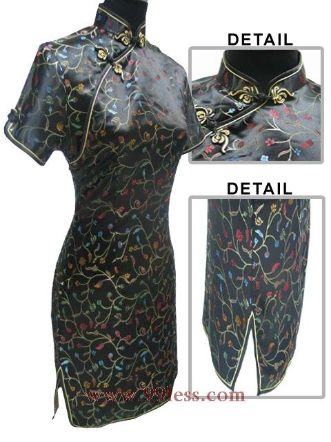 Satin Floral Print Chinese Mini Dress/Chinese Gown/Oriental Style Dress/Cheongsam