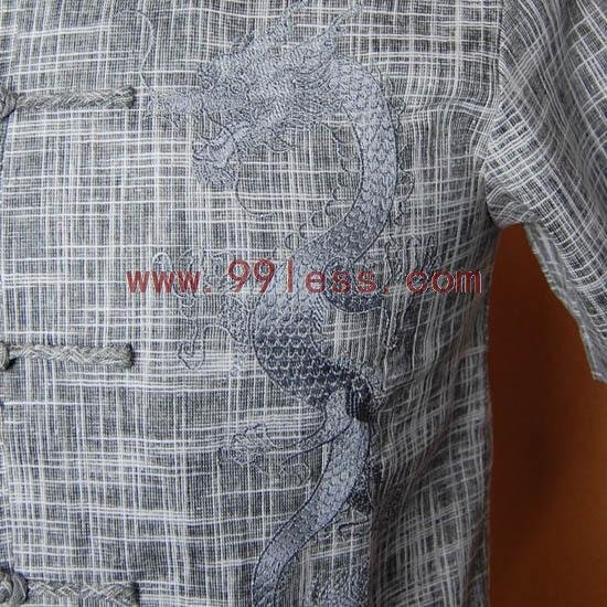 Men's Shadow Plaid Chinese Shirt Patterned with Dragon