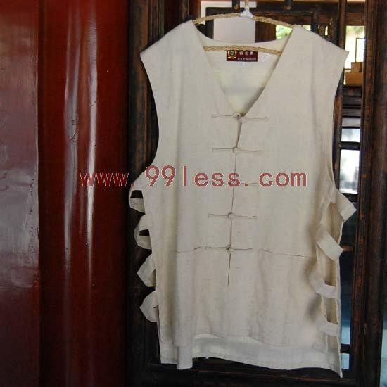 Men's Sleeveless Beige Chinese Shirt