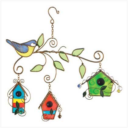 STAINED GLASS BIRD HOUSE SUNCATCHERS