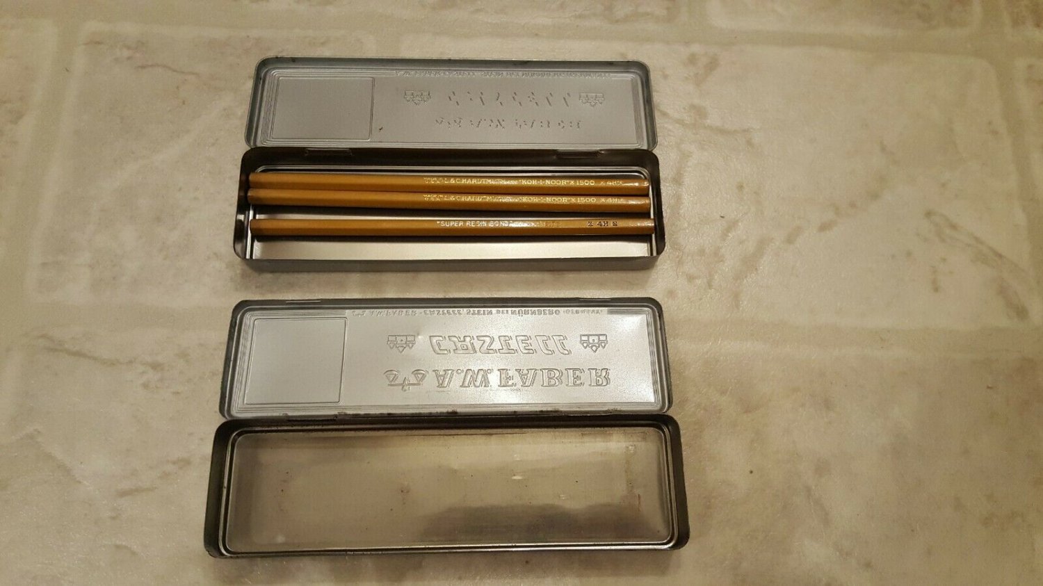 Vintage A W Faber Castell Germany Pencil Metal Box Tin Rectangular Lot 2