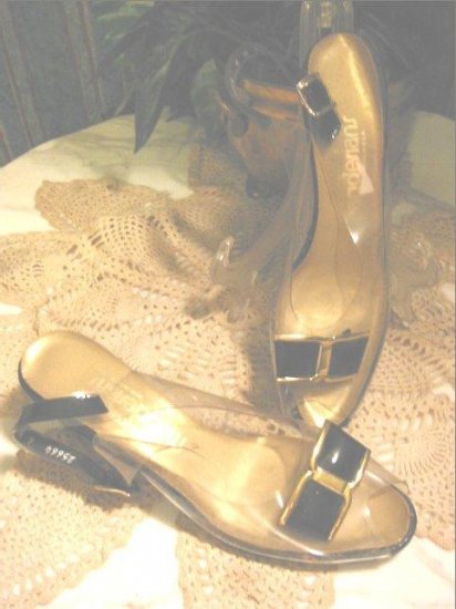 VLV ~ Hippie BOHO vintage 60s clear vamp WEDGIE peek toe shoes 6