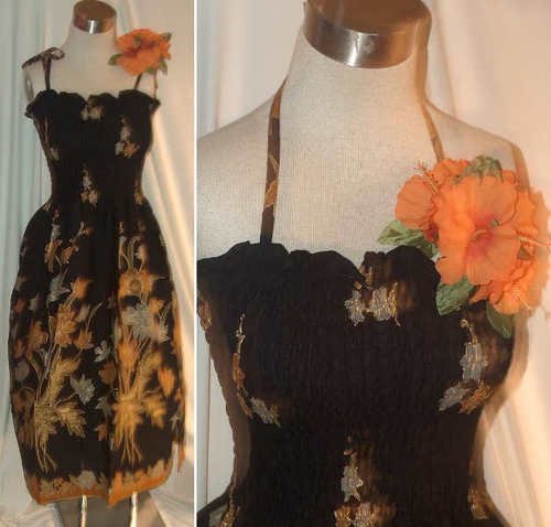 Retro sundress tube dress smocked halter