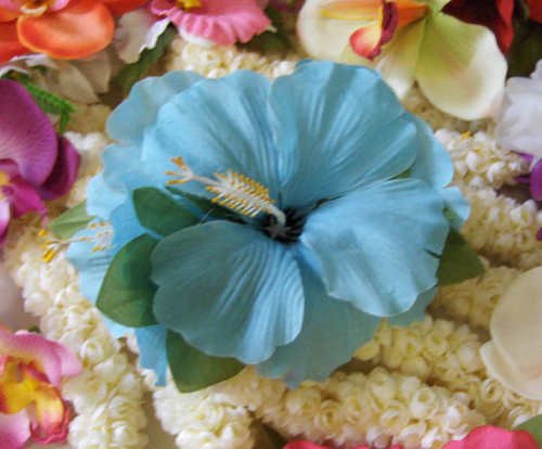 Retro Vintage style Hawaiian flower hair clip seafoam blue