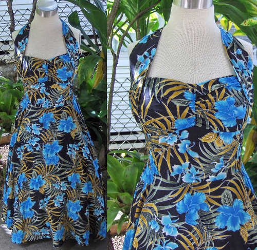 Blue Hibiscus Rockabilly halter dress Rayon VLV