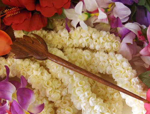 Hawaiian hair stick Carved wood Flower hairstick VLV